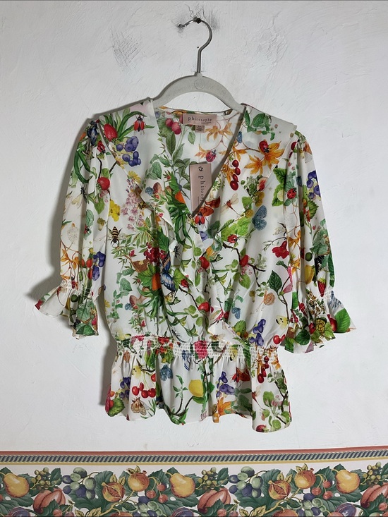 Philosophy Republic Clothing Tops - Philosophy Republic Clothing Summer Fiesta Floral Fruit Ruffle Blouse Sz S NWT